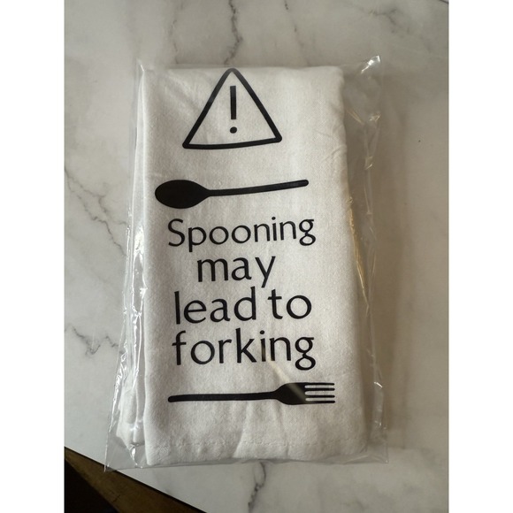 Funny Flour Sack Towel "Spooning may lead to forking" Humor Kitchen Decor Gift - Picture 1 of 1